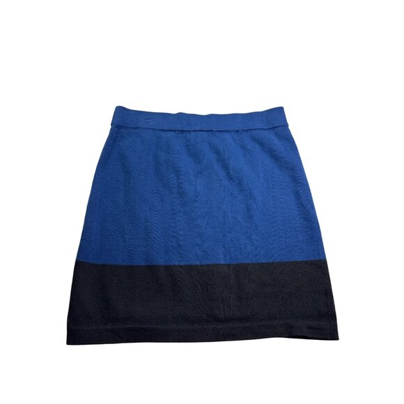Ann Taylor LOFT Womens Blue Black Colorblock Knit Skirt S Pull On Knee Length - Picture 2 of 5